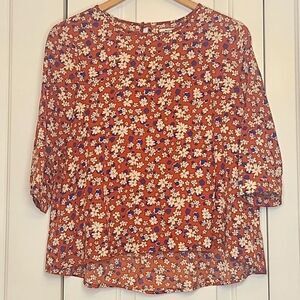 Glamorous Orange & Blue Ditzy Floral Top Blouse Shirt Size XS